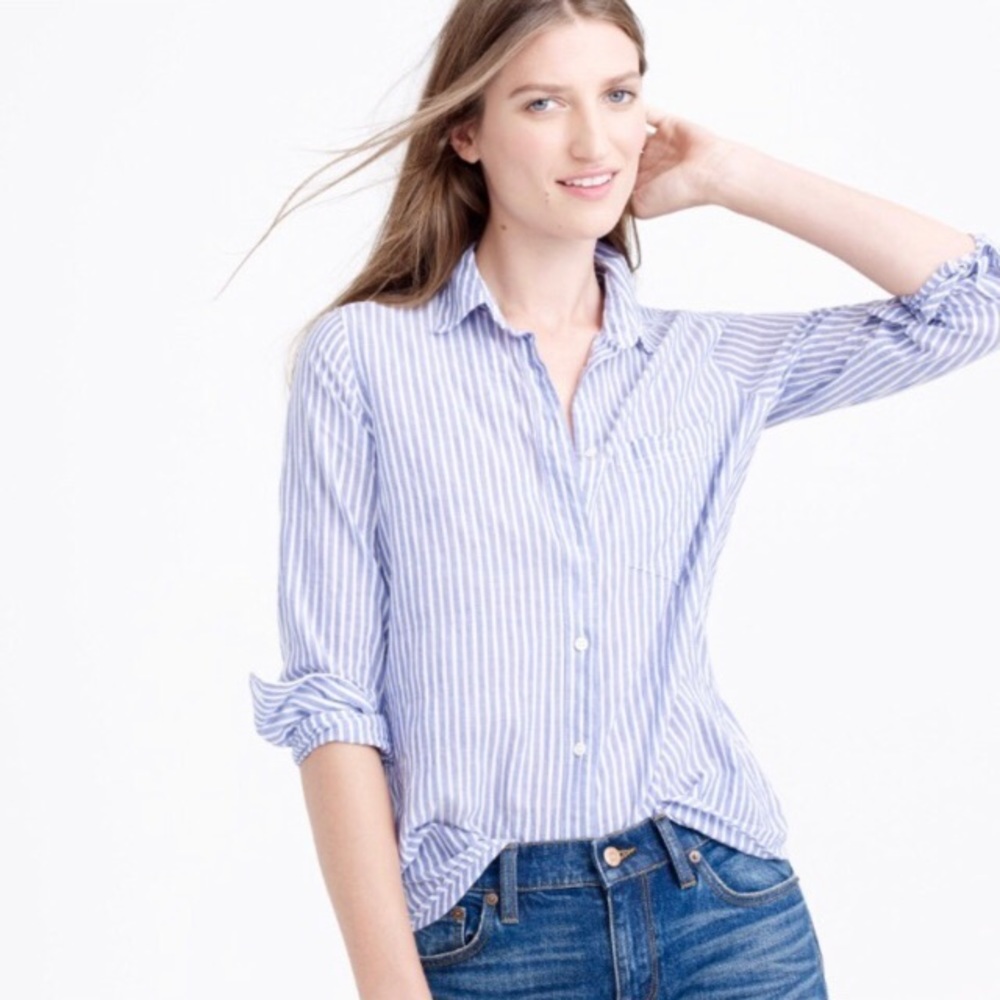 J Crew Women’s Classic Pinstripe Boys Shirt.